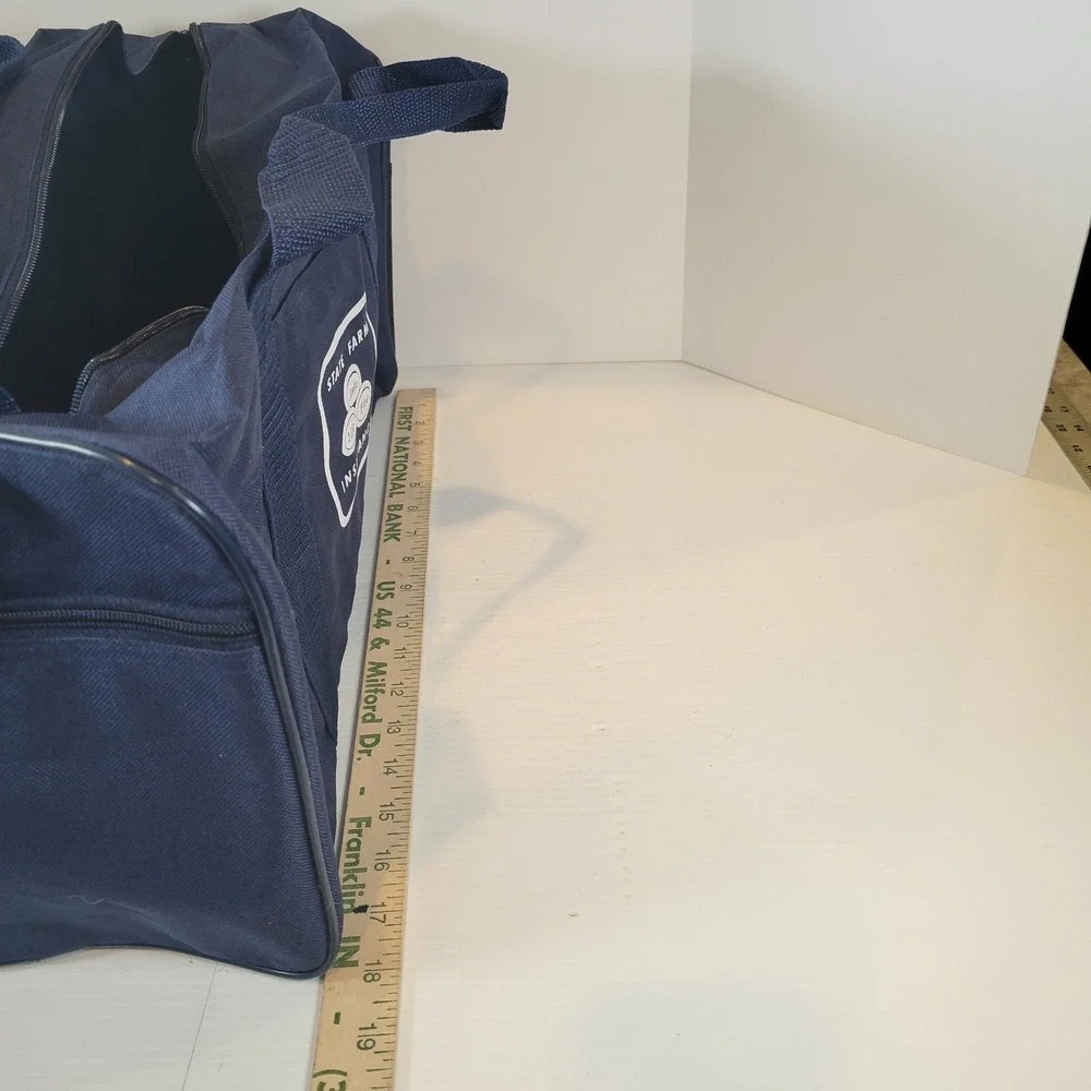 Vintage State Farm Insurance‎ Navy Blue Canvas Duffle Travel Gym Bag